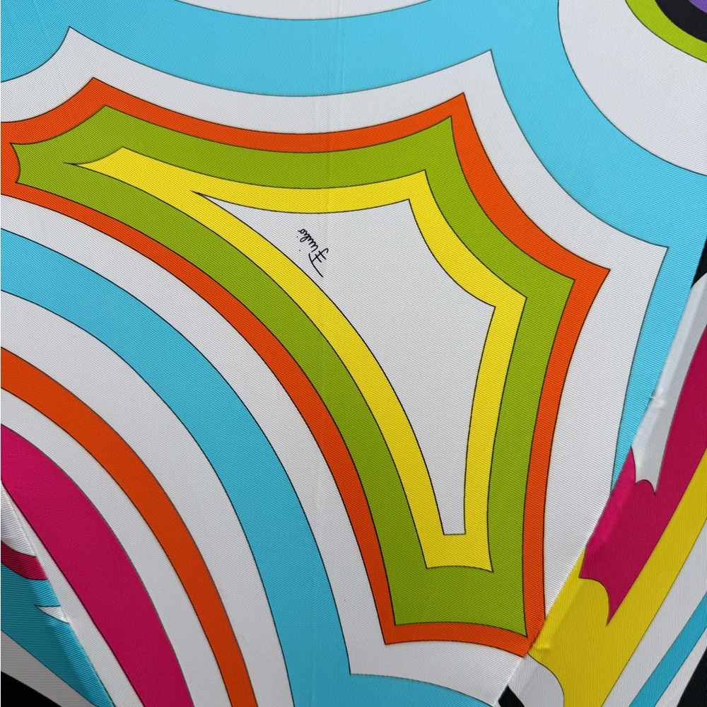 Rare 2000s Emilio Pucci Multicolor Geometric Umbrella With Wood & Leather Handle - Picture 11 of 13